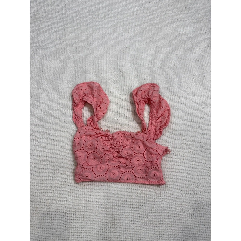 Lulus Made With Love Eyelet Lace Ruffle Crop Top Women Small Coral Pink Sunshine